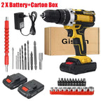 Wiredless Impact Drill Screwdriver Rechargeable Battery Cordless Hammer Drill 25+3Torque Setting Electric Screwdriver Power Tool