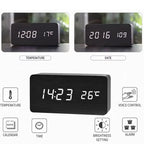 Wooden Digital Alarm Clock LED Table Clock with Temperature for Bedroom Office Desk Decorations