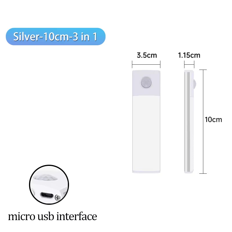 Cabinet Light USB Rechargeable Motion Sensor Led Three Colors in One Lamp for Kitchen Wardrobe Indoor Lighting 10/20/30/40/50Cm