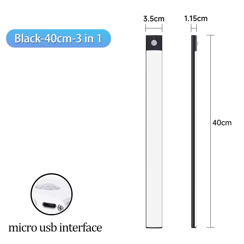 Cabinet Light USB Rechargeable Motion Sensor Led Three Colors in One Lamp for Kitchen Wardrobe Indoor Lighting 10/20/30/40/50Cm