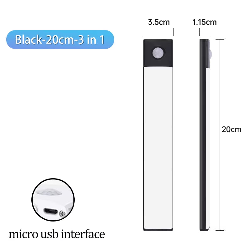 Cabinet Light USB Rechargeable Motion Sensor Led Three Colors in One Lamp for Kitchen Wardrobe Indoor Lighting 10/20/30/40/50Cm
