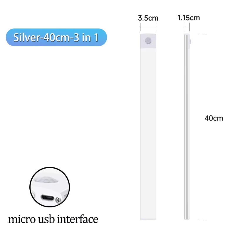 Cabinet Light USB Rechargeable Motion Sensor Led Three Colors in One Lamp for Kitchen Wardrobe Indoor Lighting 10/20/30/40/50Cm