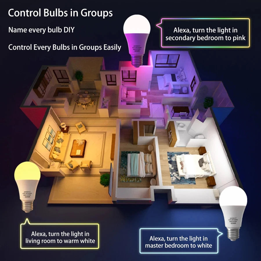 Tuya Wifi Bluetooth E27 Smart Bulb RGBCW 100-240V 15W LED Lamp E27 Light Bulbs App Voice Control Support Alexa Google Home Alice