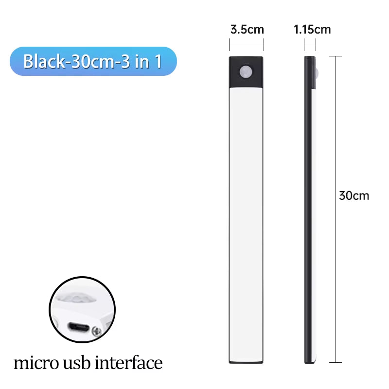 Cabinet Light USB Rechargeable Motion Sensor Led Three Colors in One Lamp for Kitchen Wardrobe Indoor Lighting 10/20/30/40/50Cm