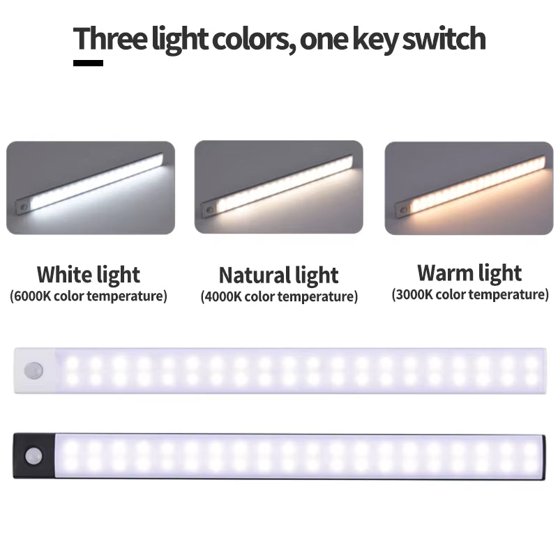 Cabinet Light USB Rechargeable Motion Sensor Led Three Colors in One Lamp for Kitchen Wardrobe Indoor Lighting 10/20/30/40/50Cm